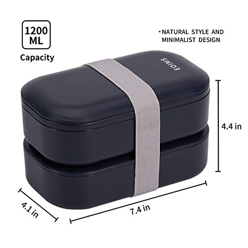 EOIMS Bento Box Adult Lunch Box with Cutlery 2 Compartments 40oz Leak-Proof Japanese Food Storage Containers Microwave and Dishwasher Safe