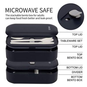 EOIMS Bento Box Adult Lunch Box with Cutlery 2 Compartments 40oz Leak-Proof Japanese Food Storage Containers Microwave and Dishwasher Safe