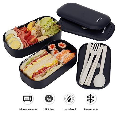 EOIMS Bento Box Adult Lunch Box with Cutlery 2 Compartments 40oz Leak-Proof Japanese Food Storage Containers Microwave and Dishwasher Safe