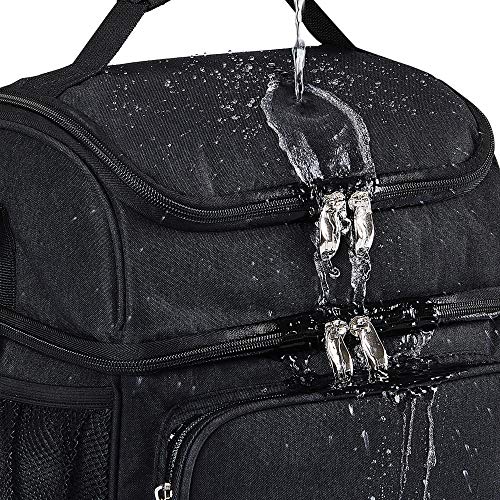 Dual Compartment lunch bag with Shoulder Strap Leakproof Insulated Cooler Bag Tote with Lunchbox Belt for Men Women Adults Work (Black)