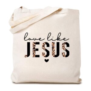 Women's Love Like Jesus Half Leopard Black Canvas Tote Bag Funny Bible Quotes Christian Reusable Shopping Bag