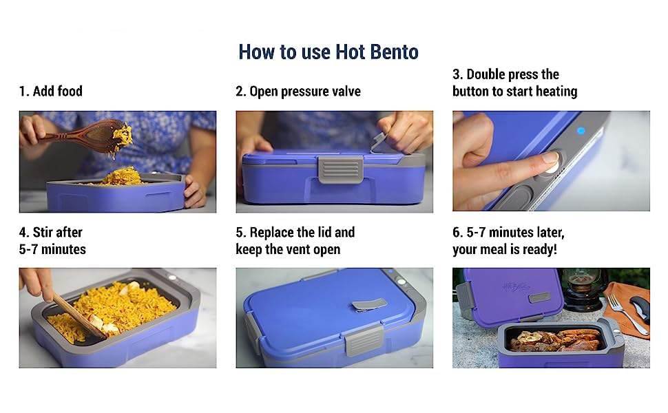 Hot Bento – Self Heated Lunch Box and Food Warmer – Battery Powered, Portable, Cordless, Hot Meals for Office, Travel, Jobsite, Picnics, Outdoor Recreation, Kitchen Meal Prep (Titanium) (HB-T-1)