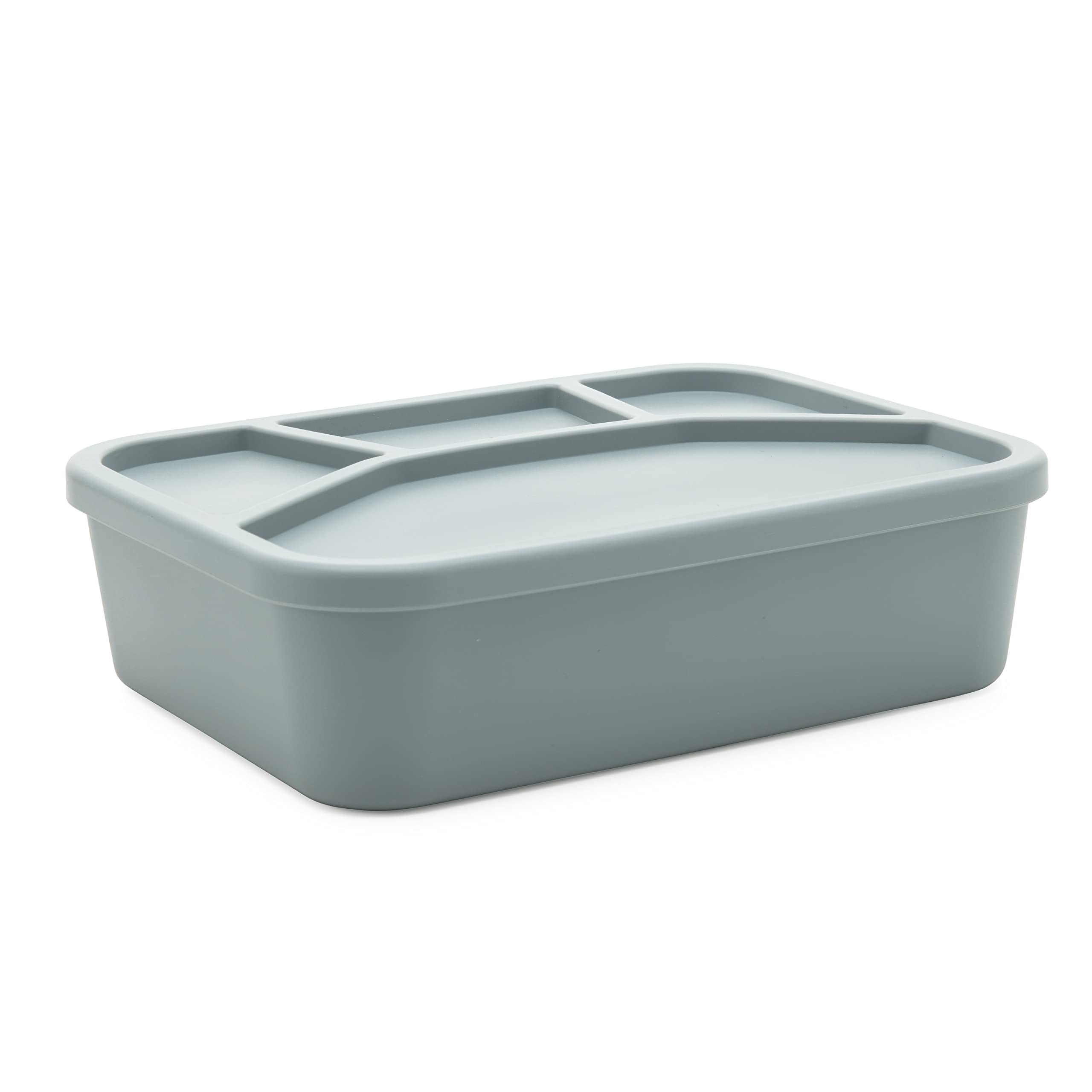 VitalityEXO Eco Friendly 4 Compartment Silicone Lunch Box for Adults and Kids Microwave Dishwasher and Freezer Safe with Separate Compartments Leakproof BPA-Free PVC-Free Bento Box (GREY)