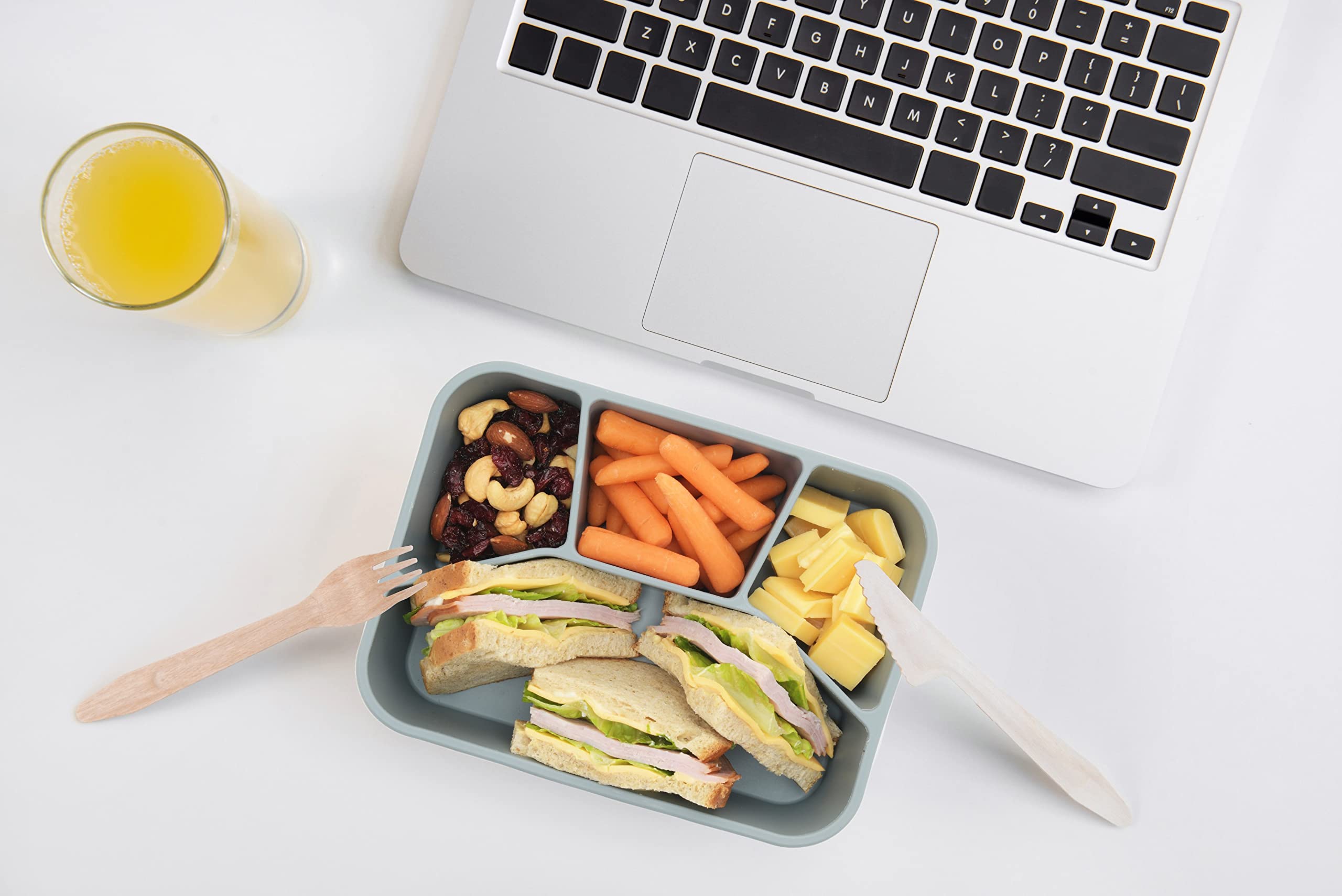 VitalityEXO Eco Friendly 4 Compartment Silicone Lunch Box for Adults and Kids Microwave Dishwasher and Freezer Safe with Separate Compartments Leakproof BPA-Free PVC-Free Bento Box (GREY)