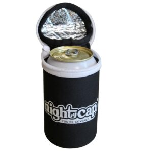nightcap beer can cooler with zippered cover, black - the reusable, insulated can cooler sleeve keeps drinks cold and unwanted particles out - easy to hold can coozie fits most 12 oz can beverages