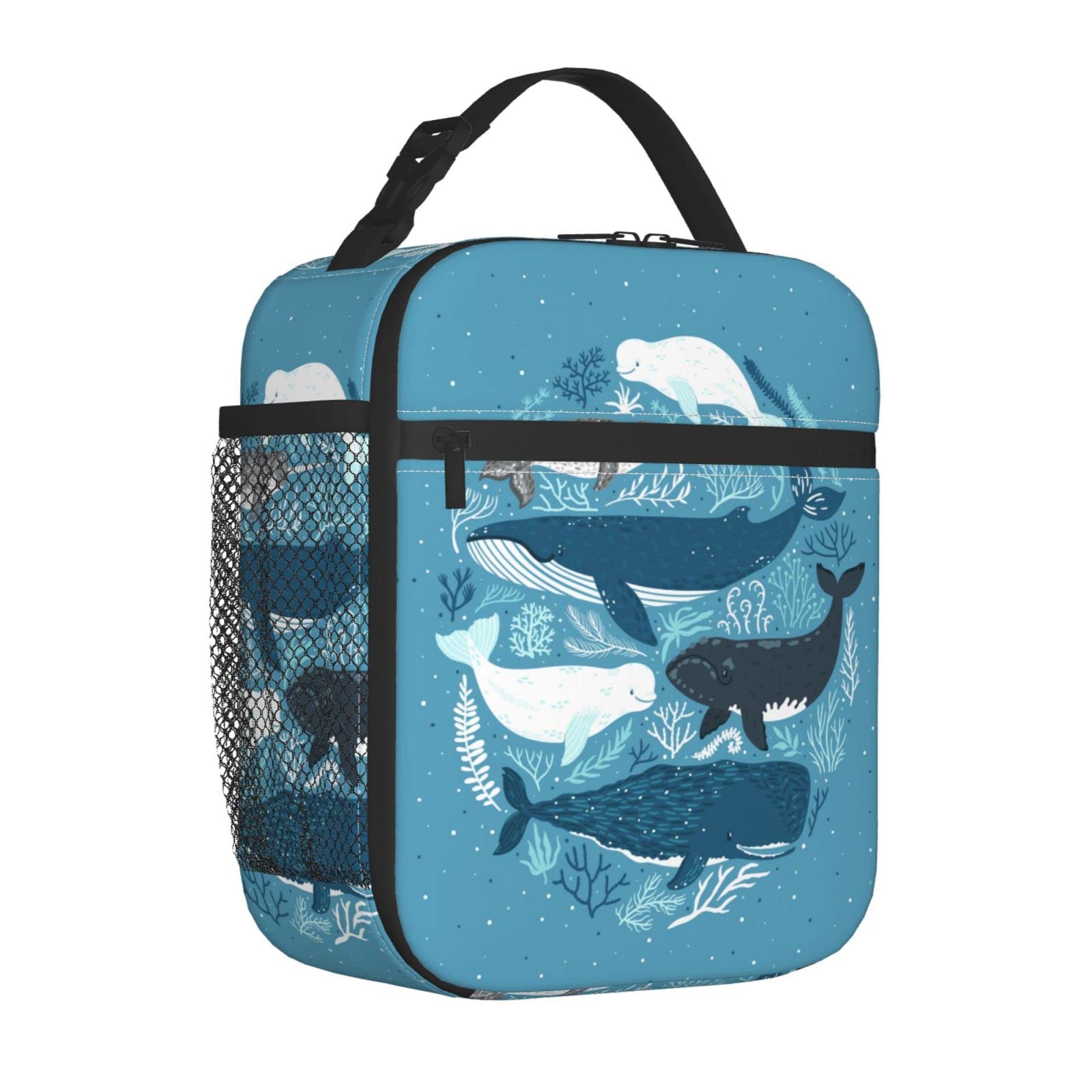 Echoserein Ocean Whale Sea Animals Lunch Bag Insulated Lunch Box Reusable Lunchbox Waterproof Portable Lunch Tote For Men Boys