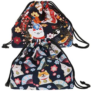 healeved 2pcs japanese style lunch bag drawstring lunch bag reusable bento box bag lunch box bag