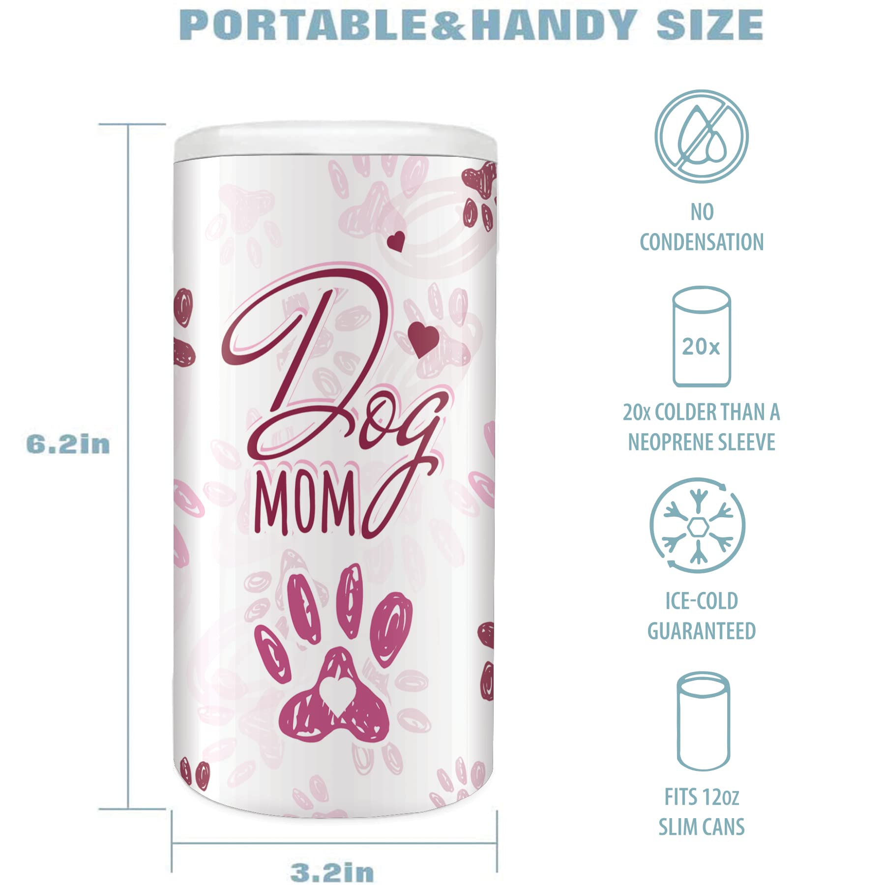 Sloozie Skinny Can Cozie 12 oz. Skinny Insulated Can Cooler - Funny Slim Coozies for Tall Beer Cans And Hard Seltzer Mom Gift For Dog Lover Dog Mom