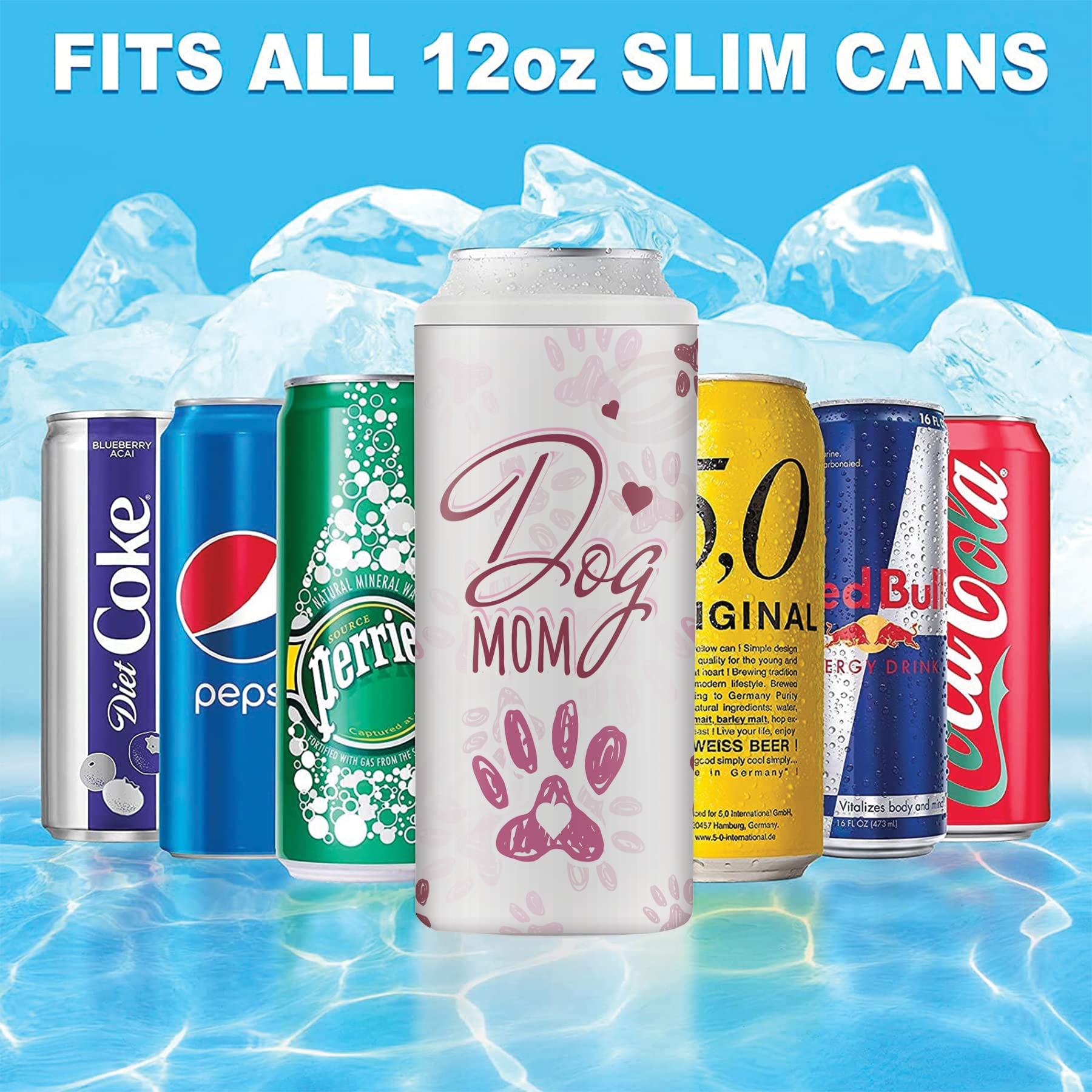 Sloozie Skinny Can Cozie 12 oz. Skinny Insulated Can Cooler - Funny Slim Coozies for Tall Beer Cans And Hard Seltzer Mom Gift For Dog Lover Dog Mom