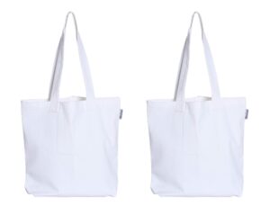accenthome cotton white tote bags | super strong set of 2 reusable cotton bags | customizable easy to use aesthetic tote bag for diy, advertising, promotion, gift | lightweight bags for men women