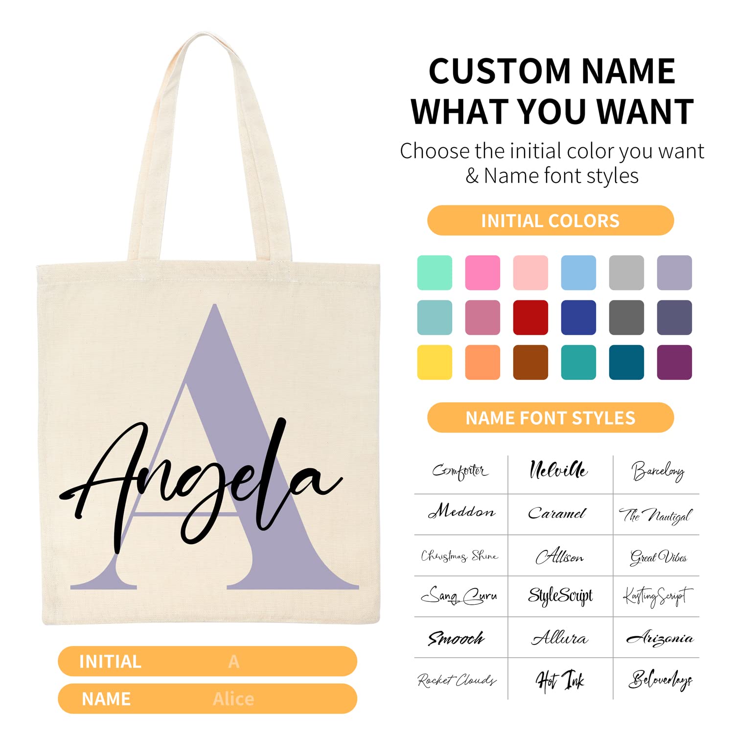 Easycosy Personalized Initial Tote Bag for Women Custom Canvas Bag Gift for Wedding Birthday Customized Shoulder Bag