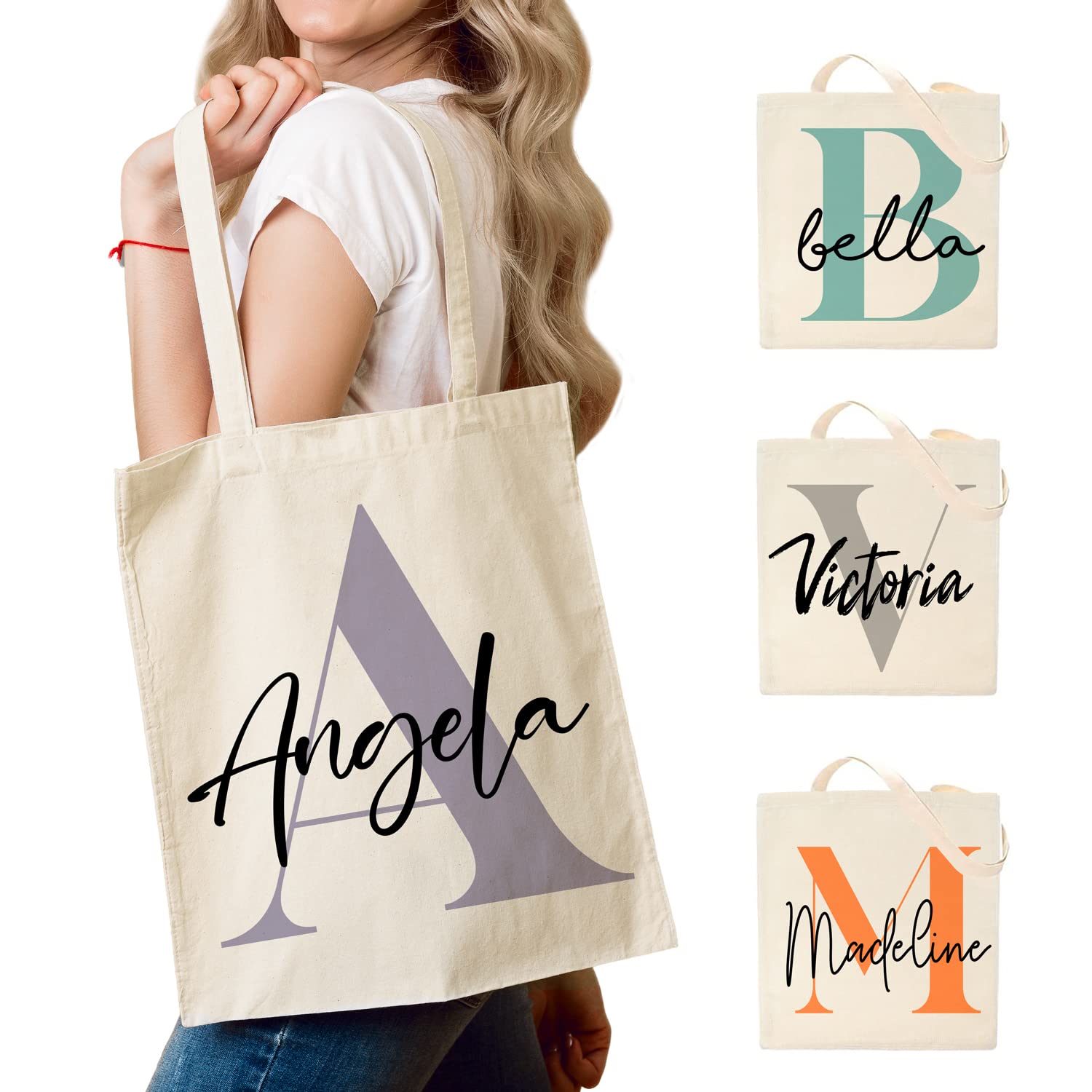 Easycosy Personalized Initial Tote Bag for Women Custom Canvas Bag Gift for Wedding Birthday Customized Shoulder Bag