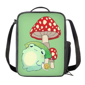 Uourmeti Frog Mushroom Insulated Lunch Box for Kids Lunch Bag Tote Reusable Food Pouches Cute Cartoon Lunchboxes for Teen Girls Boys Snack Holders for Toddlers with Shoulder Strap