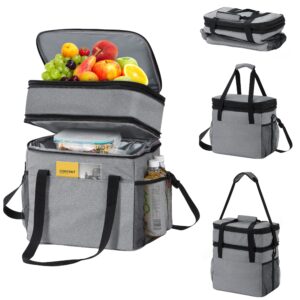 45 Can Cooler Bag for Men Women,32L Large Expandable Double Deck Insulated Lunch Box,Leakproof Reusable Cooler Lunch Bag,Suit for Camping/Picnic/Road Trips,Grey