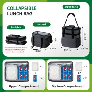 45 Can Cooler Bag for Men Women,32L Large Expandable Double Deck Insulated Lunch Box,Leakproof Reusable Cooler Lunch Bag,Suit for Camping/Picnic/Road Trips,Grey