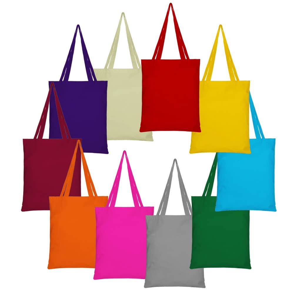 bagand Multicolor Cotton Tote Bags with Handle | 10 Pack Bulk Tote Bags,Cotton Fabric, Economic and Eco-friendly, Reusable Shopping Bags, Shopping Cloth Bags, Colorful Blank