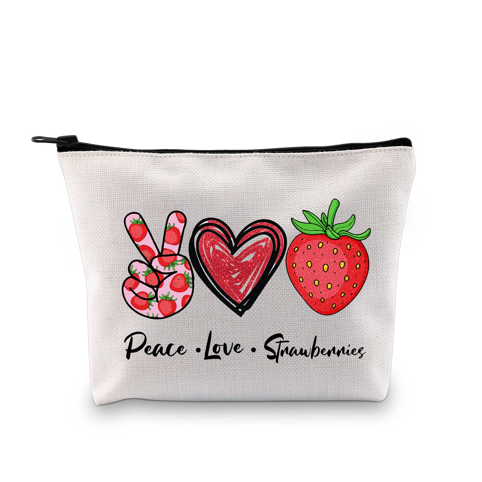 JXGZSO Strawberry Lover Gift Funny Banana Lunch Bag Peace Love Strawberries Makeup Storage Bag Fruit Themed Party Favor Bag