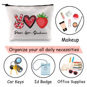 JXGZSO Strawberry Lover Gift Funny Banana Lunch Bag Peace Love Strawberries Makeup Storage Bag Fruit Themed Party Favor Bag