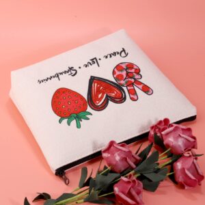 JXGZSO Strawberry Lover Gift Funny Banana Lunch Bag Peace Love Strawberries Makeup Storage Bag Fruit Themed Party Favor Bag