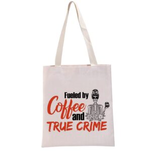 g2tup true crime junkie gift fueled by coffee and true crime reusable canvas tote bag crime show gift murder show handbag (coffee and true crime handbag)