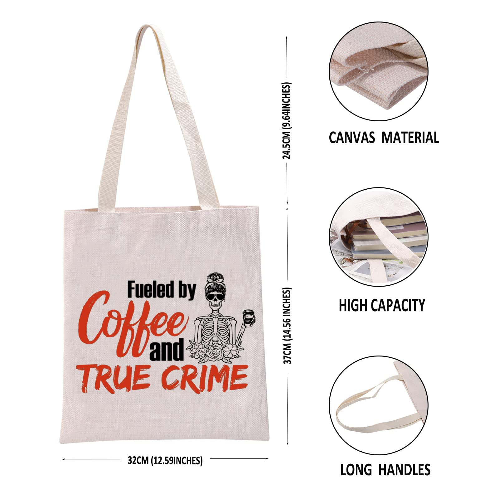 G2TUP True Crime Junkie Gift Fueled by Coffee and True Crime Reusable Canvas Tote Bag Crime Show Gift Murder Show Handbag (Coffee and True Crime Handbag)