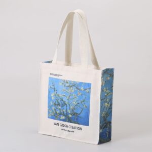 LZ Almond Blossom canvas tote bag aesthetic original design oil painting art for women girl reusable eco-friendly tote bag Van Gogh Series Canvas Tote Bag