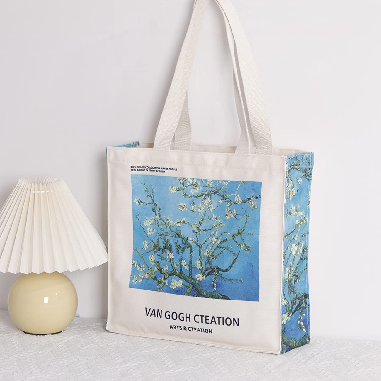 LZ Almond Blossom canvas tote bag aesthetic original design oil painting art for women girl reusable eco-friendly tote bag Van Gogh Series Canvas Tote Bag