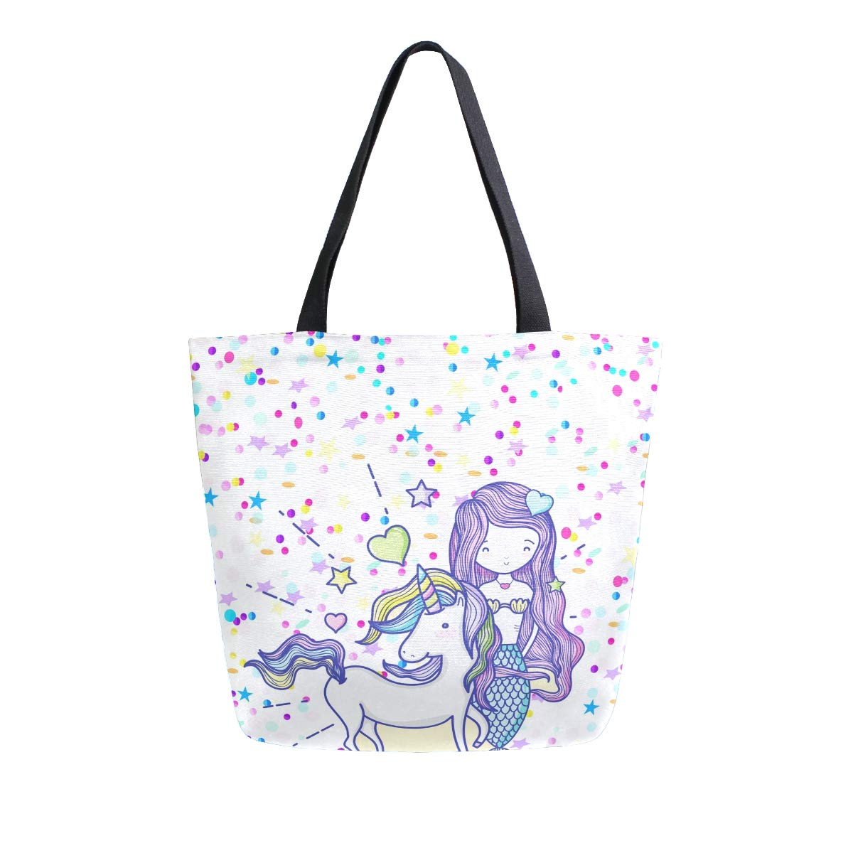 SUABO Tote Bag Unicorn Mermaid Girl Reusable Grocery Bags Canvas Shopping Bag for Women Outdoor