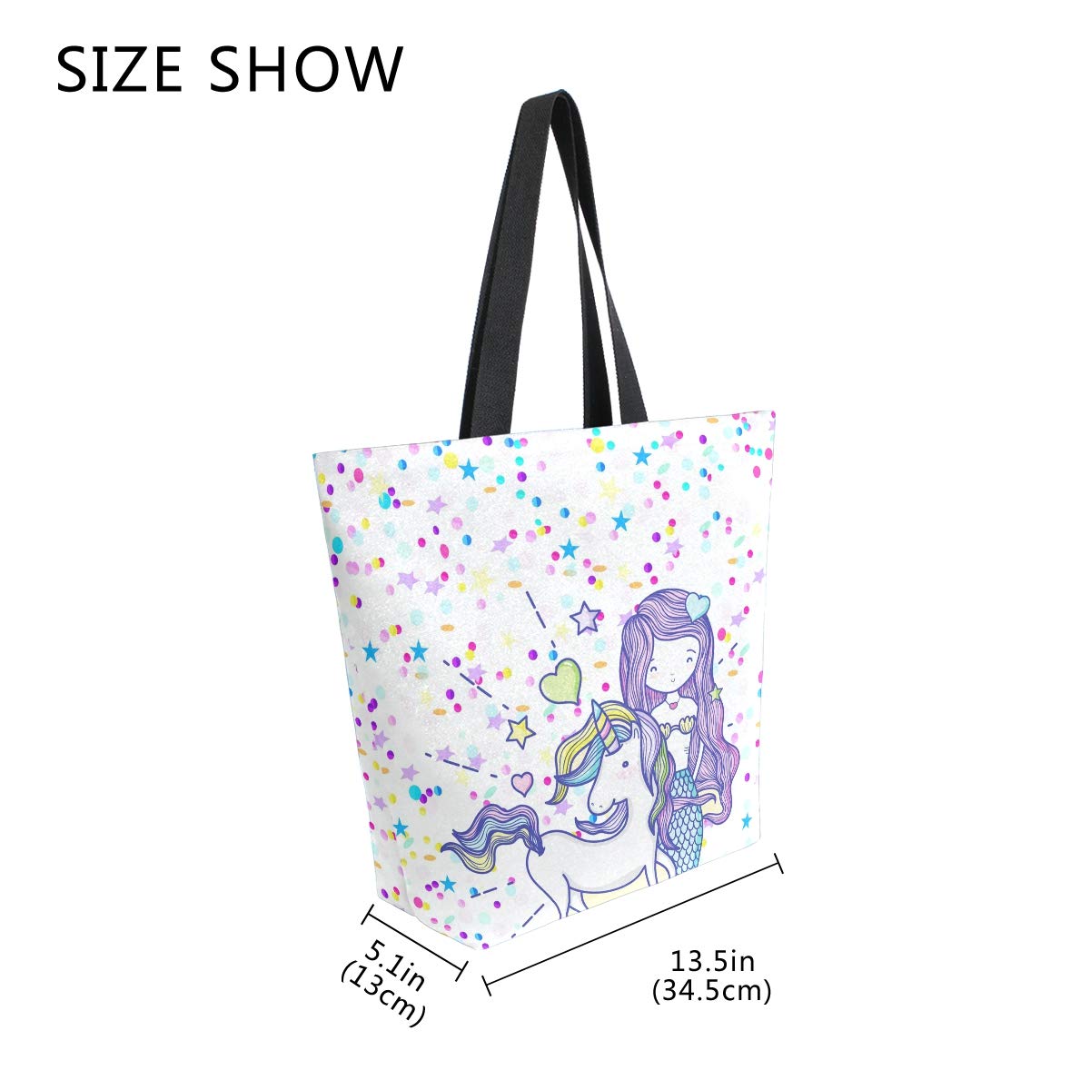 SUABO Tote Bag Unicorn Mermaid Girl Reusable Grocery Bags Canvas Shopping Bag for Women Outdoor