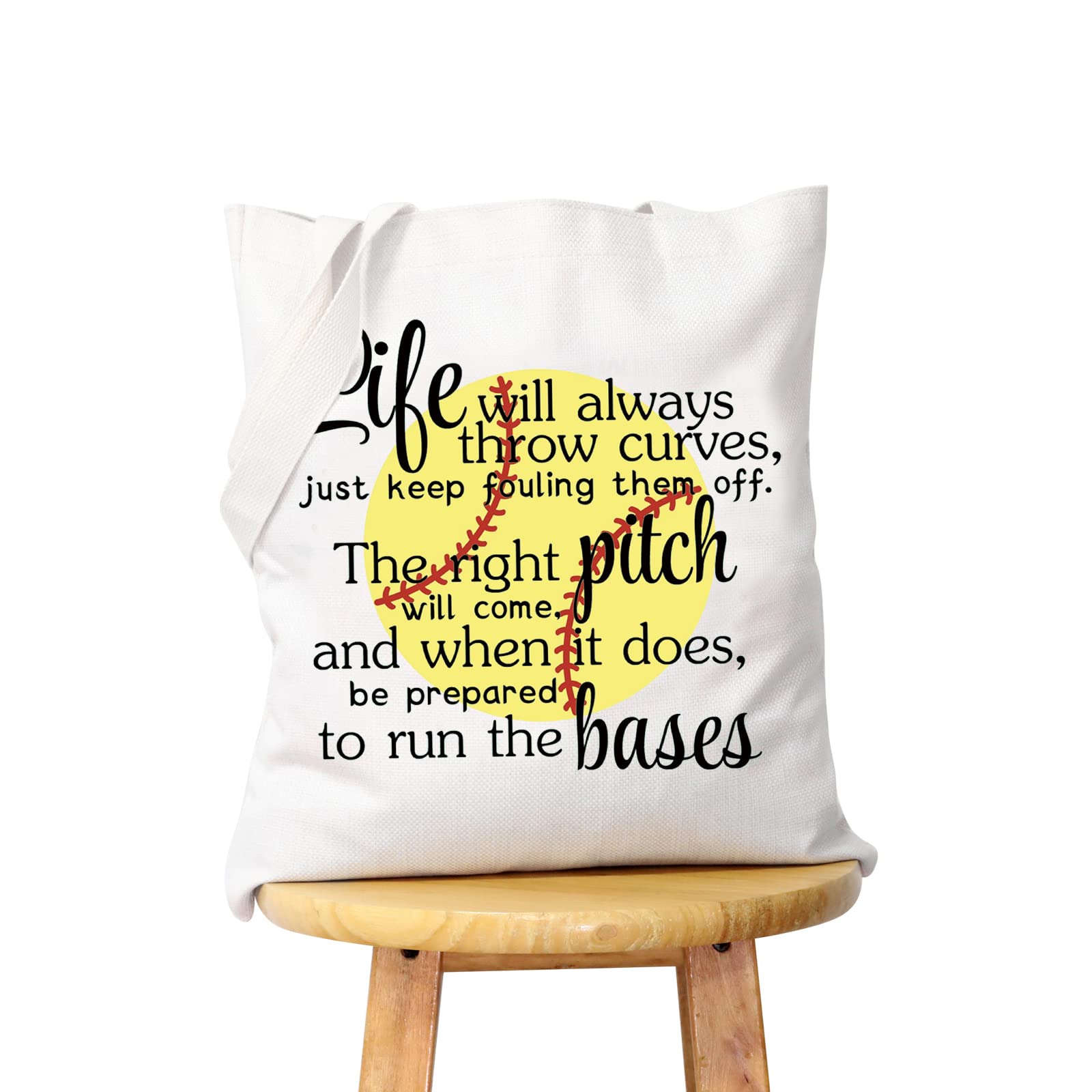 WCGXKO Softball Gift Softball Player Inspirational Gift Life Will Always Throw Curves Softball Theme Makeup Bag (Throw Curves tote)