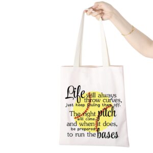 WCGXKO Softball Gift Softball Player Inspirational Gift Life Will Always Throw Curves Softball Theme Makeup Bag (Throw Curves tote)