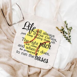 WCGXKO Softball Gift Softball Player Inspirational Gift Life Will Always Throw Curves Softball Theme Makeup Bag (Throw Curves tote)