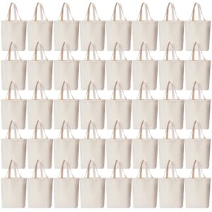 pinkunn 100 pcs canvas bags bulk natural cotton bags with handles plain polyester cotton bags for crafting diy(white)