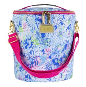 lilly pulitzer insulated soft beach cooler with adjustable/removable strap and double zipper close, lion around
