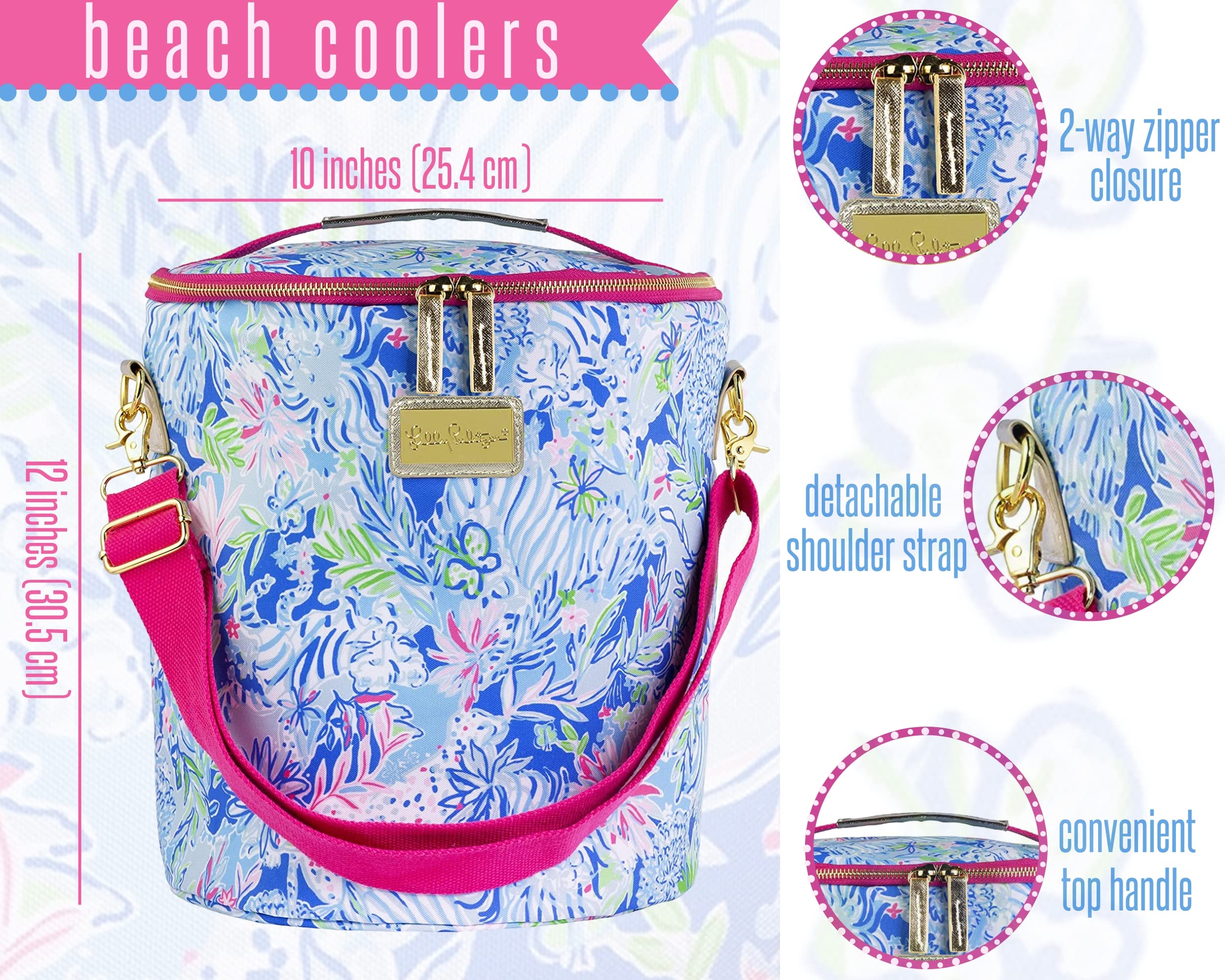 Lilly Pulitzer Insulated Soft Beach Cooler with Adjustable/Removable Strap and Double Zipper Close, Lion Around