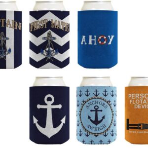 Beer Coolie Nautical Gift Bundle Captain Sailing Boat 6 Pack Can Coolie Drink Coolers Coolies Multi