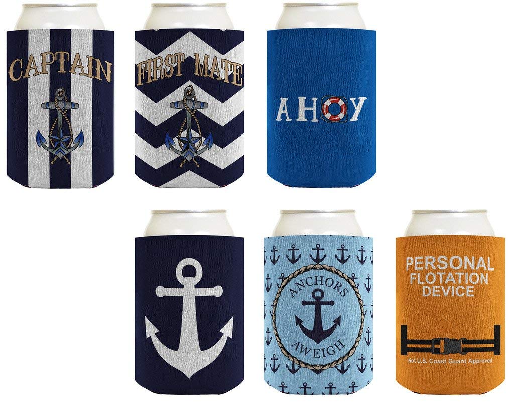 Beer Coolie Nautical Gift Bundle Captain Sailing Boat 6 Pack Can Coolie Drink Coolers Coolies Multi