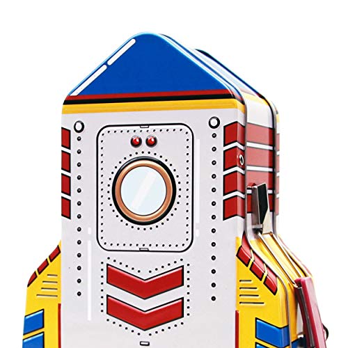 Suck UK Lunch Box Rocket Kids Lunch Box Kids Lunch Bag For School Supplies Metal Snack Box & Retro Sandwich Containers Kids Lunch Container Toy Storage Toddler Lunch Box Red & Yellow