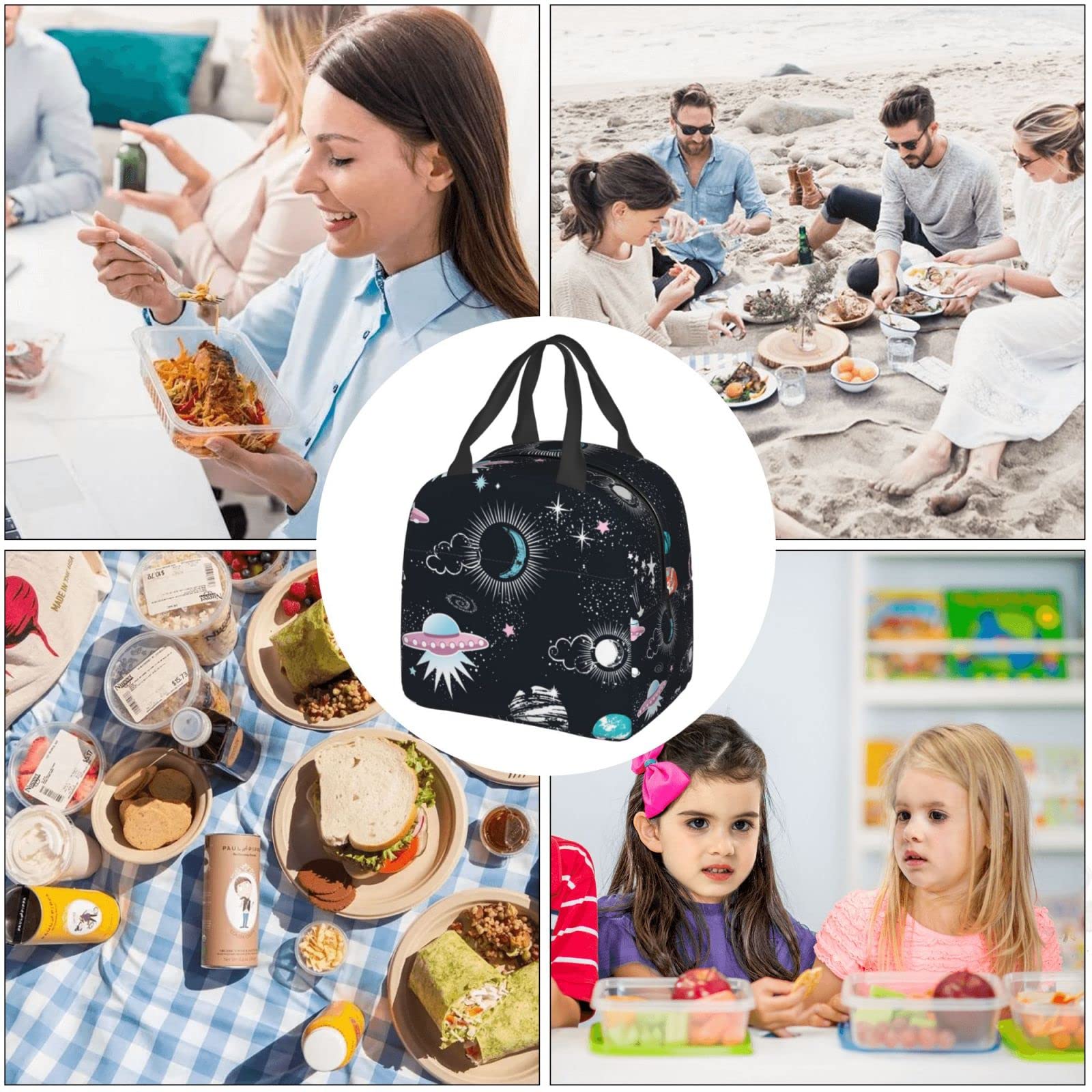 QIUWIOV Space Galaxy Constellation Lunch Bag Insulated Reusable Lunch Box Thermal Tote Bag Container Cooler Bag for Women Men Travel/Picnic/Work/Beach, One Size