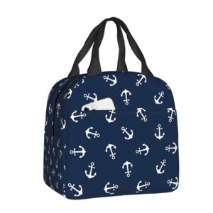 qiuwiov anchor navy lunch bag insulated reusable lunch box thermal tote bag container cooler bag for women one size
