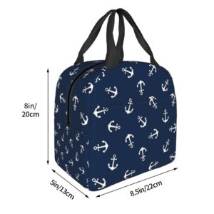 QIUWIOV Anchor Navy Lunch Bag Insulated Reusable Lunch Box Thermal Tote Bag Container Cooler Bag for Women One Size