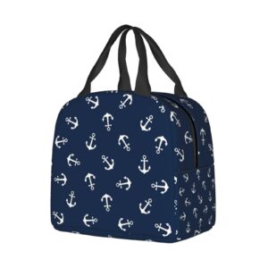 QIUWIOV Anchor Navy Lunch Bag Insulated Reusable Lunch Box Thermal Tote Bag Container Cooler Bag for Women One Size