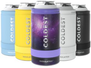 the coldest skinny can cooler - vacuum insulated stainless steel slim can koozie - sleeve for all 12oz cans - slim can holder for beer, soda, hard seltzer, energy drinks & more (astro purple)