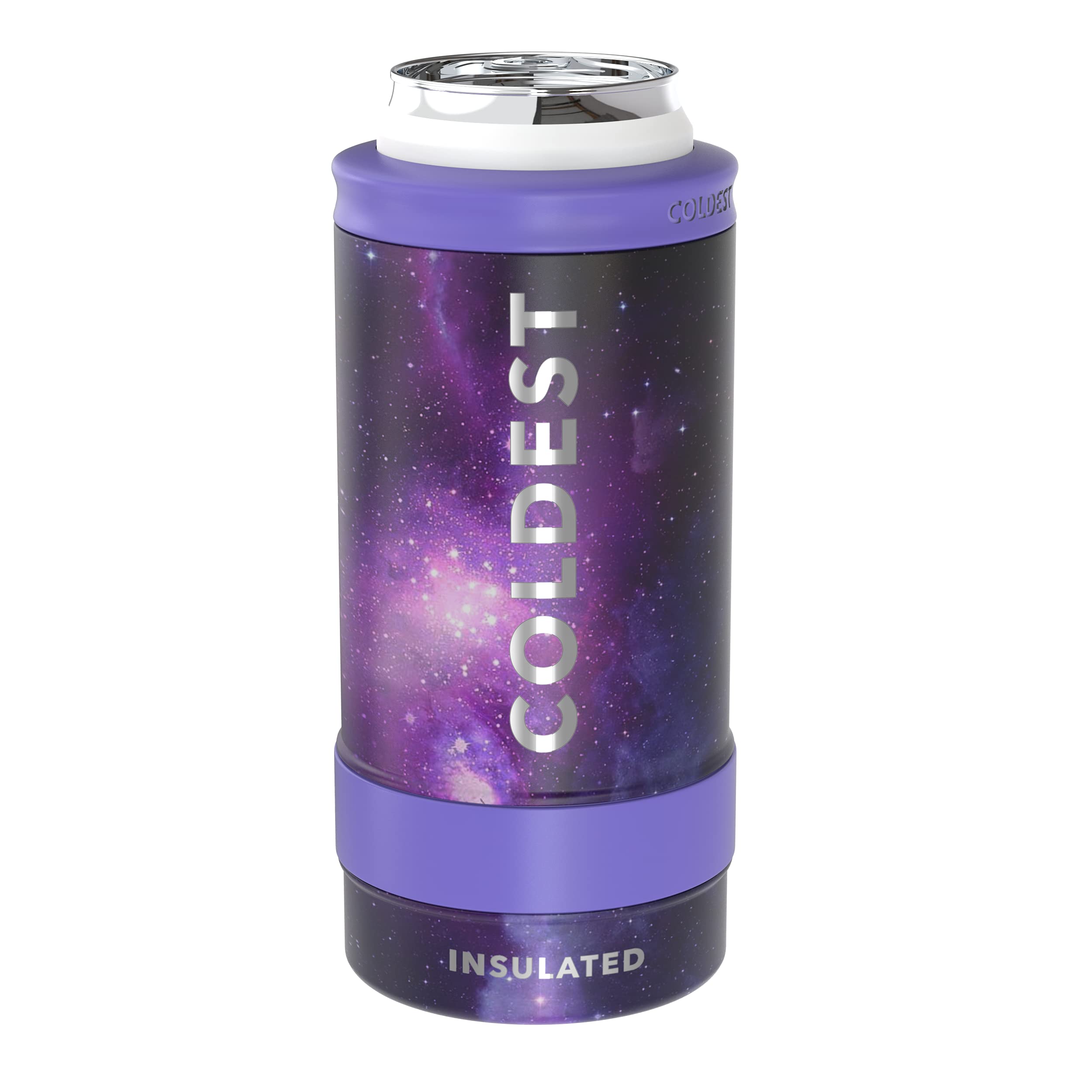 THE COLDEST Skinny Can Cooler - Vacuum Insulated Stainless Steel Slim Can Koozie - Sleeve for All 12oz Cans - Slim Can Holder for Beer, Soda, Hard Seltzer, Energy Drinks & more (Astro Purple)