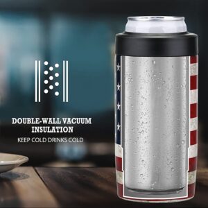 2 Pack Beer Can Cooler, 4-IN-1 Can Insulators for 12 Oz Drinks, Double Wall Stainless Steel Can Sleeves Keep Your Beverages Cold (American Flag)