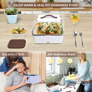 80W Electric Lunch Box Fast Food Warmer Heater, 1.8L Portable 3 in 1 Portable Microwave 12V 24V 110V for Car Truck & Home Hot Meals Boxes Heater, 304 Stainless Steel container with Thermal Bag