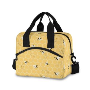 honeycomb animal bee lunch bag reusable lunch tote bag thermal cooler bag insulated lunch box with adjustable shoulder strap for office school outdoor picnic