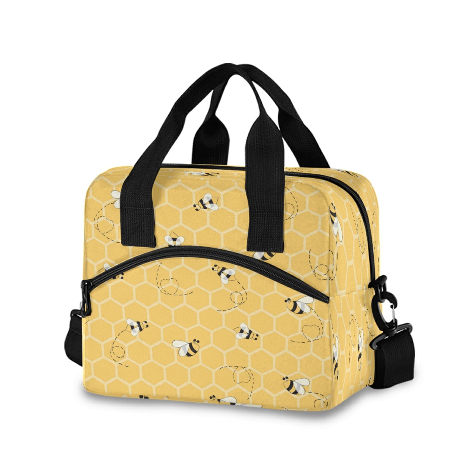 Honeycomb Animal Bee Lunch Bag Reusable Lunch Tote Bag Thermal Cooler Bag Insulated Lunch Box with Adjustable Shoulder Strap for Office School Outdoor Picnic