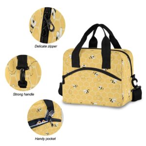 Honeycomb Animal Bee Lunch Bag Reusable Lunch Tote Bag Thermal Cooler Bag Insulated Lunch Box with Adjustable Shoulder Strap for Office School Outdoor Picnic