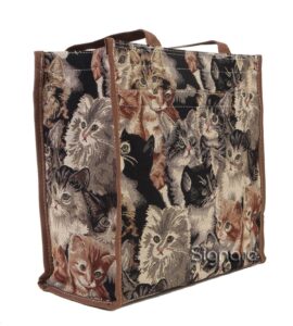 signare tapestry shoulder bag reusable shopping tote for women with cat design